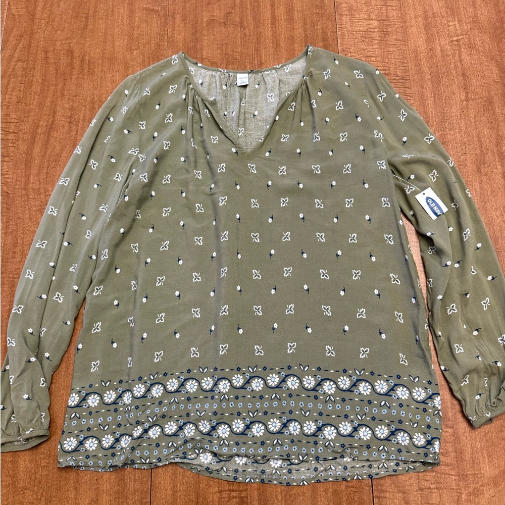 Old Navy Olive Green Patterned Women's Top
